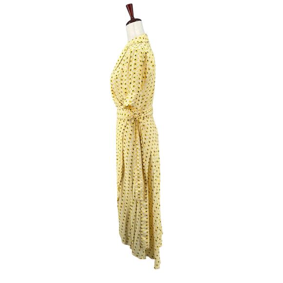 Ganni Crepe Yellow Daisy Floral Midi Wrap Dress 40 V Neck Viscose Tie Waist - Picture 4 of 14